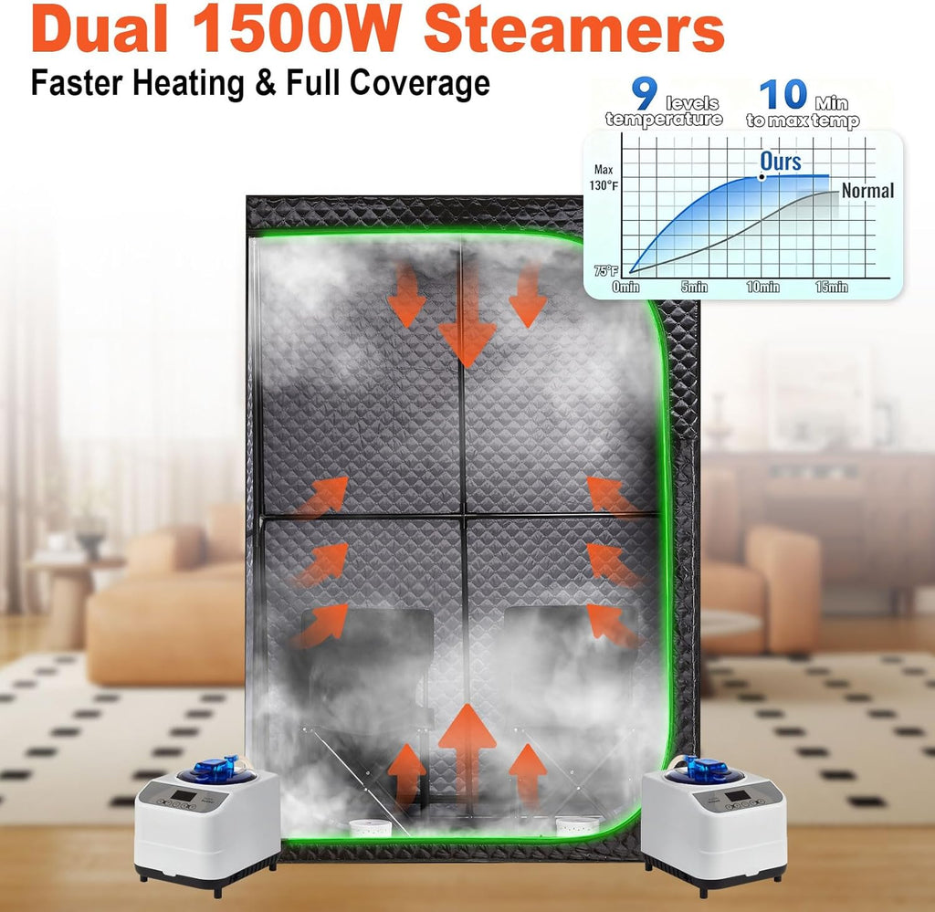 2 Person Steam Sauna Tent for Home, Portable Indoor Steam Sauna, Foldable Family Spa with Powerful Steam Heating and Transparent Door