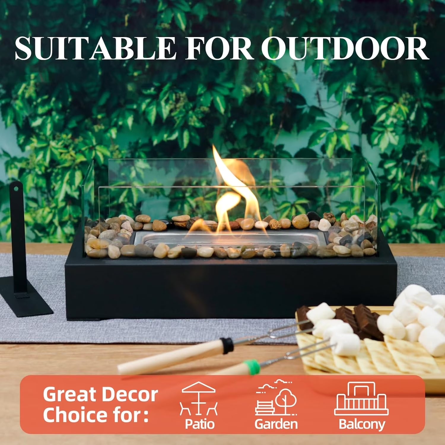 Tabletop Fire Pit - Stainless Steel Portable Fireplace with Cobblestone, Indoor Outdoor Decor, Gift for Christmas