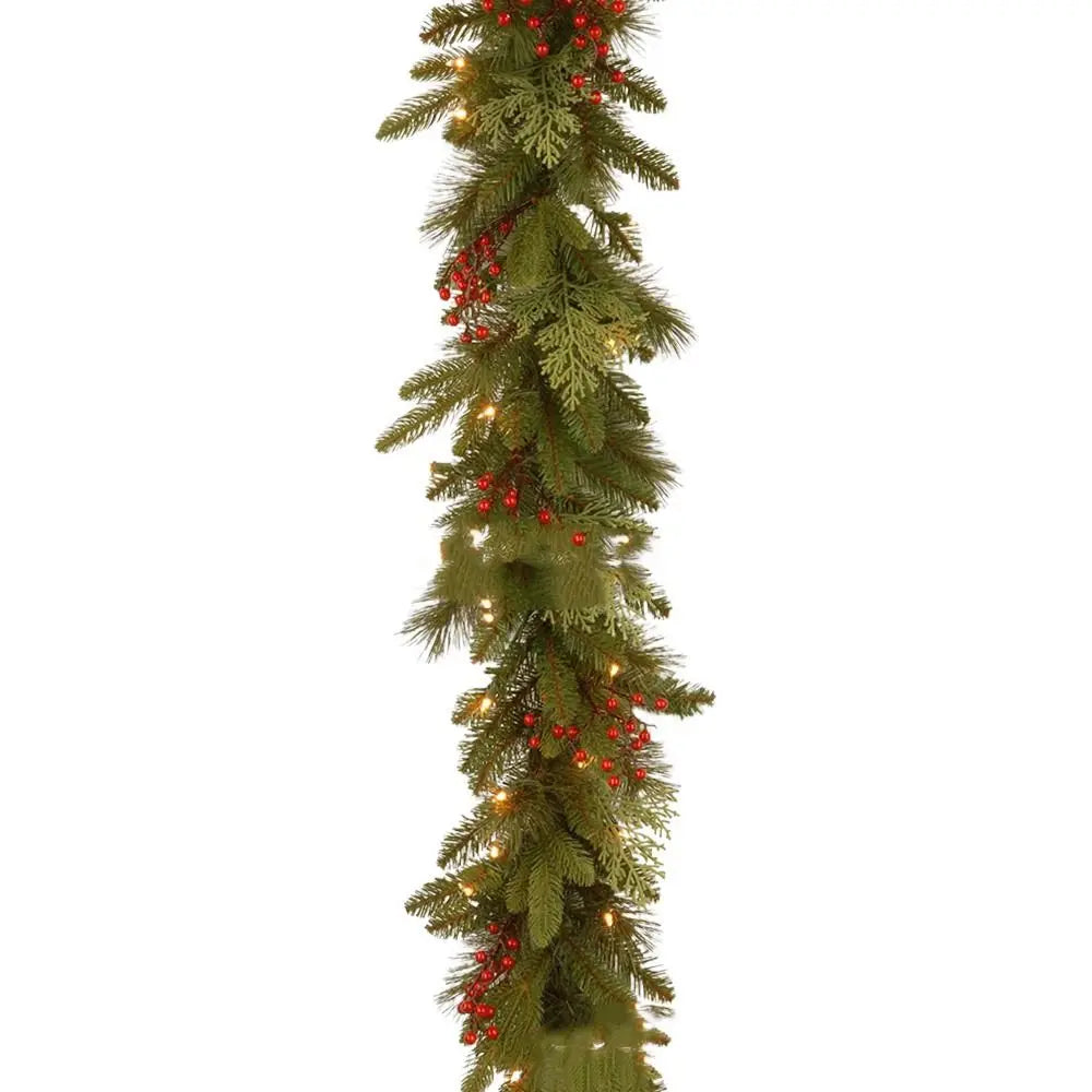 30 LED Lights Christmas Garland 180Cm/6 Feet Green Artificial Pine Tree Decor Pine Cone Berry Ornament