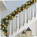 30 LED Lights Christmas Garland 180Cm/6 Feet Green Artificial Pine Tree Decor Pine Cone Berry Ornament
