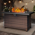 44 Inch Outdoor Wicker Fire Pit Table, 50000 BTU Propane Fire Pits with Glass Wind Guard and Lid, Patio Gas Fire Pit for outside Patio and Garden(Brown)