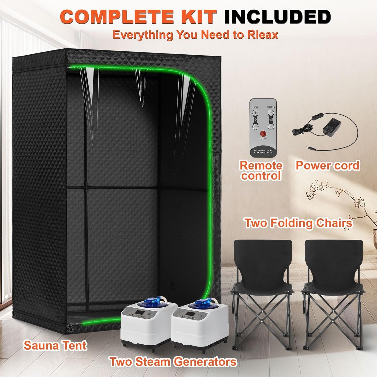 2 Person Steam Sauna Tent for Home, Portable Indoor Steam Sauna, Foldable Family Spa with Powerful Steam Heating and Transparent Door