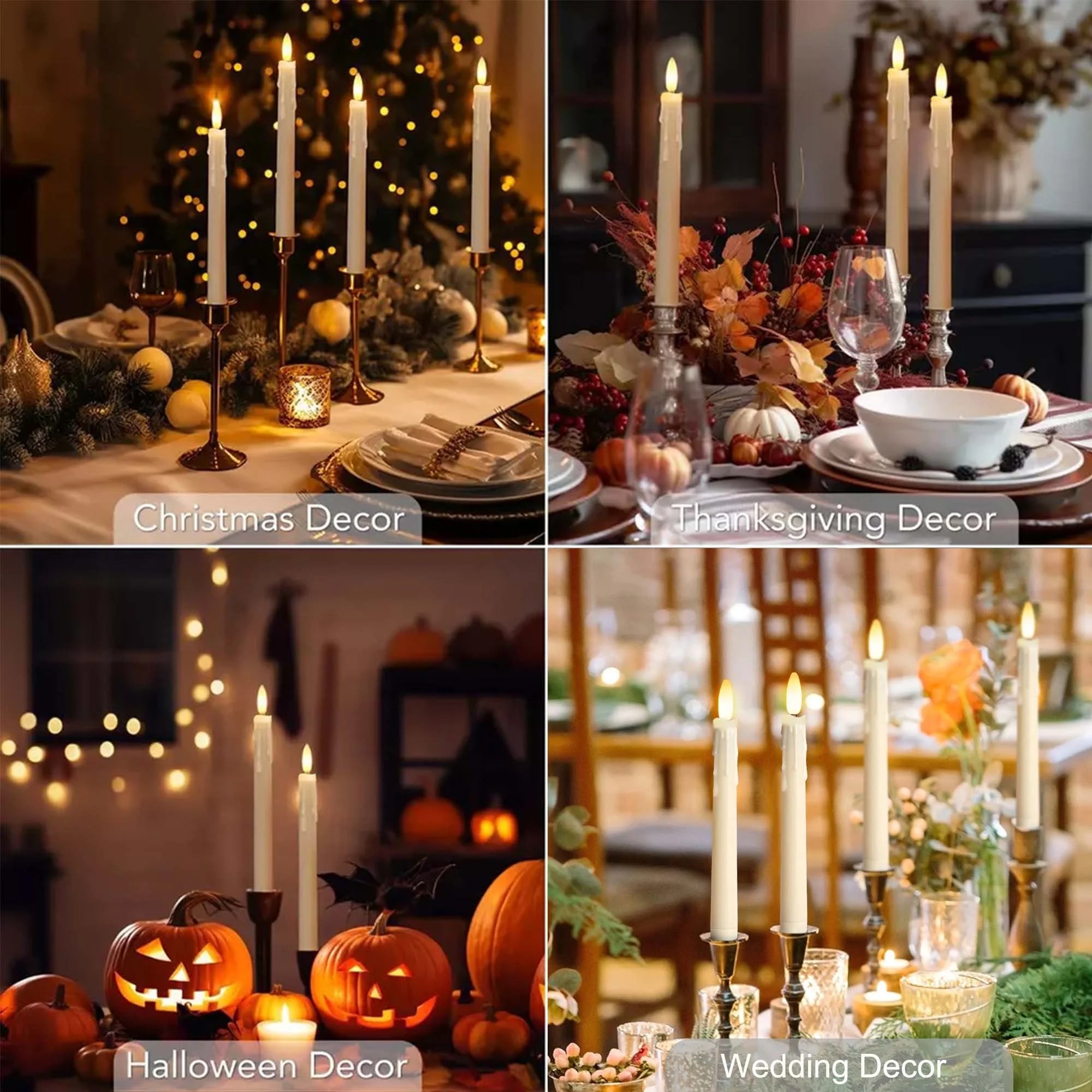 6Pack Flameless Taper Candles with Remote Timer, 9.84'' LED Fake Electric Candlesticks,Battery Operated Dripless 3D Flickering Flame Window Candles,Ivory