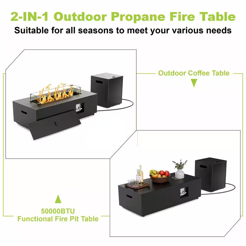42 In. 50,000 BTU Outdoor Propane Fire Pit Table with Golden LED Light