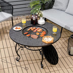 Patio Fire Pit Dining Table, round Wood Burning Fire Bowl, Outdoor Fire Pit Table with Fire Bowl, Wood Grate, Spark Screen Cover, Lid and Poker, Patio, Garden, Balcony