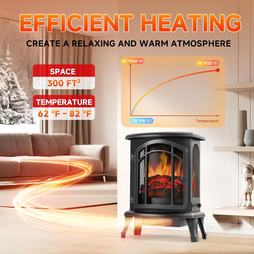 24" Electric Fireplace Heater Stove - Infrared Heater with Realistic LED 3D Flames and Remote Contro, Fire Place Electric, Fake Freestanding Fireplace for Indoor Use, Timer, 750 | 1500W