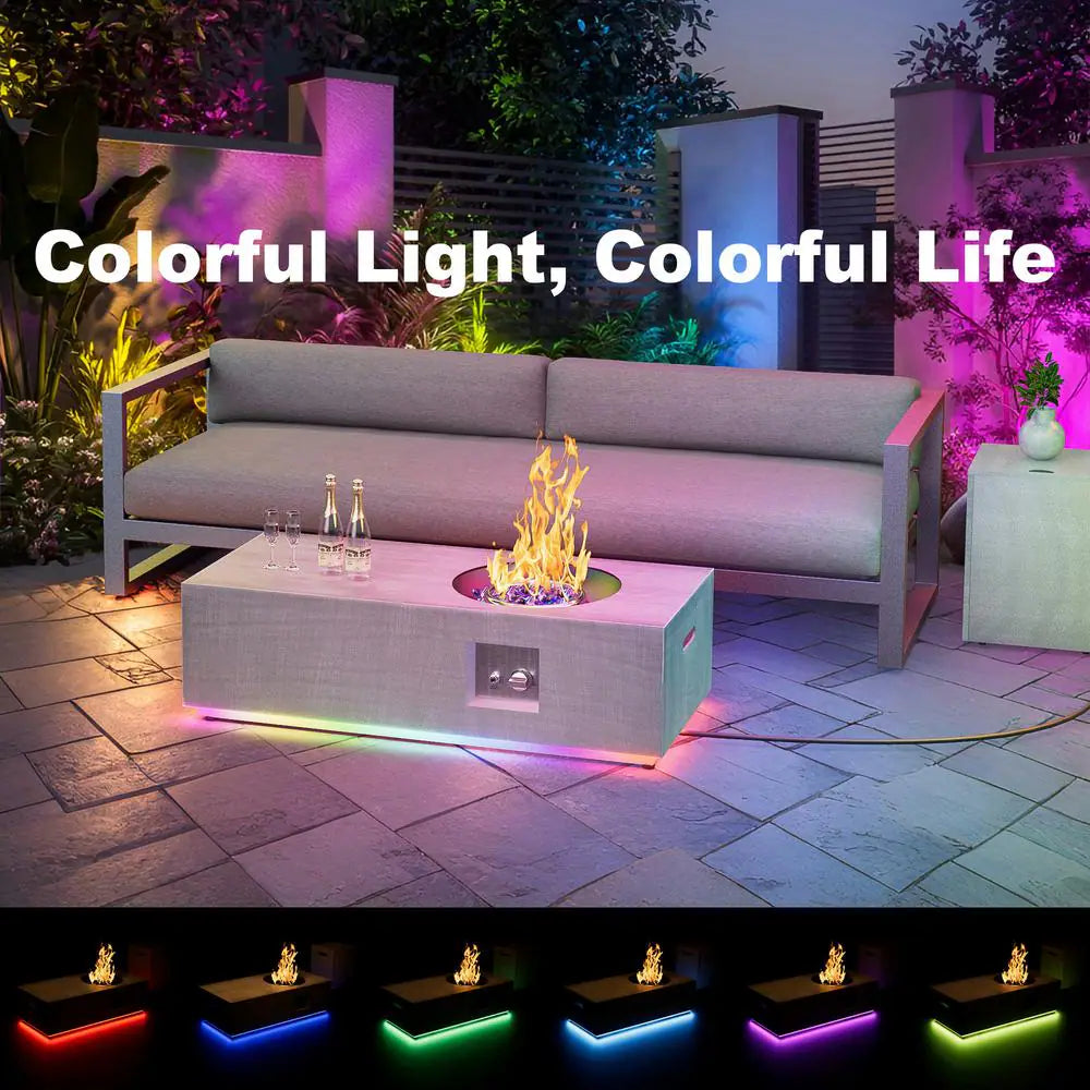 48 In. 50,000 BTU Rectangle Outdoor Propane Fire Pit Table in Gray with RGB LED Light