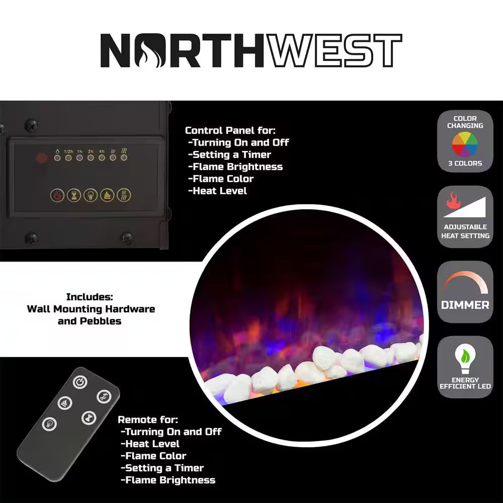 54 In. Wall Mounted LED Fire and Ice Electric Fireplace with Remote in Black