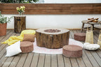 | Manchester Gas Fire Pit Cast Concrete Semi-Round Fire Table, Outdoor Fire Pit Electronic Ignition | Canvas Cover, Lava Rock Included | Red Wood (Propane Gas)