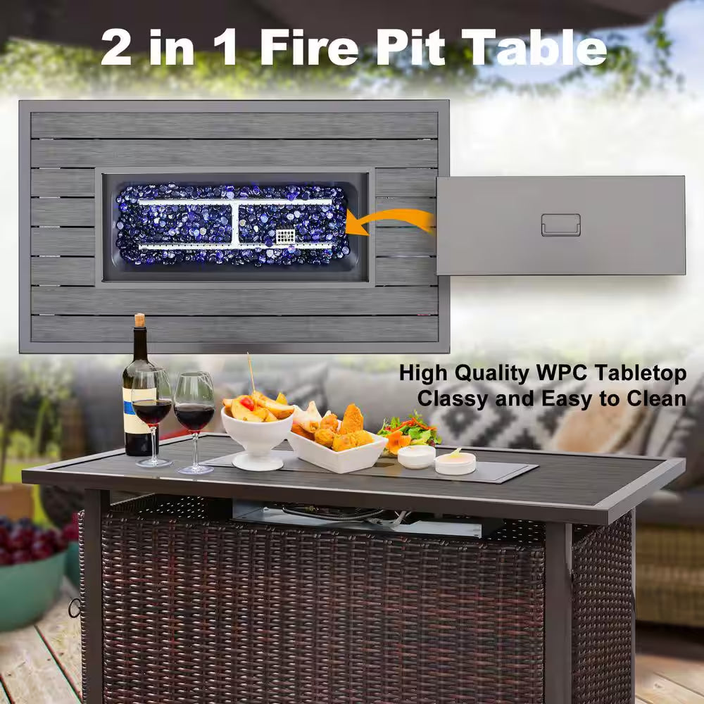48 In. Propane Gas Fire Pit Table with Fabric Cover and Glass Beads, Brown