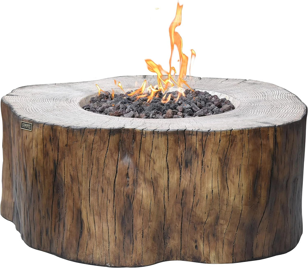 | Manchester Gas Fire Pit Cast Concrete Semi-Round Fire Table, Outdoor Fire Pit Electronic Ignition | Canvas Cover, Lava Rock Included | Red Wood (Propane Gas)