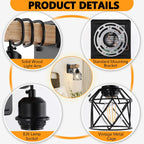 Dimmable Wall Sconces Set of Two, Bedside Wall Mounted Lamp with Rotary Switch, Wooden Black Bathroom Light Fixtures with Metal Cage, Hardwired Farmhouse Wall Lights for Bedroom, Living Room