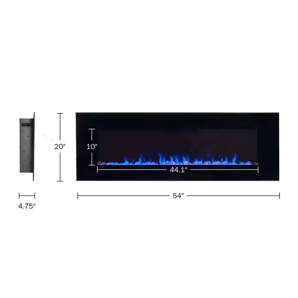 54 In. Wall Mounted LED Fire and Ice Electric Fireplace with Remote in Black