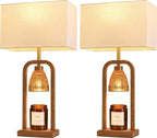 Farmhouse Table Lamps with Candle Warmer & Timer for Bedroom, Wood-Like Bedside Lamps Set of 2 for Night Stands, 21.5'' Bedroom Lamps Decor for Living Room, Corded Eletric, No Battery