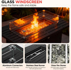 43 Inch Outdoor Propane Fire Pit Table with Glass Wind Guard, Rectangular Patio Fire Table, 50,000 BTU Smokeless Gas Firepit for Backyard, Garden & Poolside