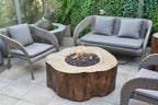 | Manchester Gas Fire Pit Cast Concrete Semi-Round Fire Table, Outdoor Fire Pit Electronic Ignition | Canvas Cover, Lava Rock Included | Red Wood (Propane Gas)