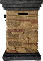 40,000 BTU Square Slate Rock Look Steel Outdoor Fire Pit Pillar outside Propane Gas Firepit with 6.6 Pounds Lava Rocks and PVC Cover for Patio Garden Backyard, 20 Inch, Brown