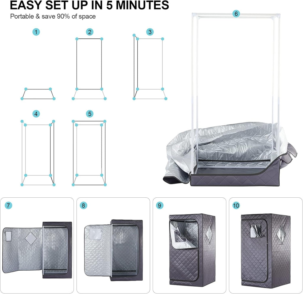 Full Size Home Sauna, Portable Steam Sauna for Home Spa, One Person Foldable Lightweight, Full Body Sauna Tent for Relaxation, 1500W & 4L Steamer Generator, Remote Control, Foldable Chair