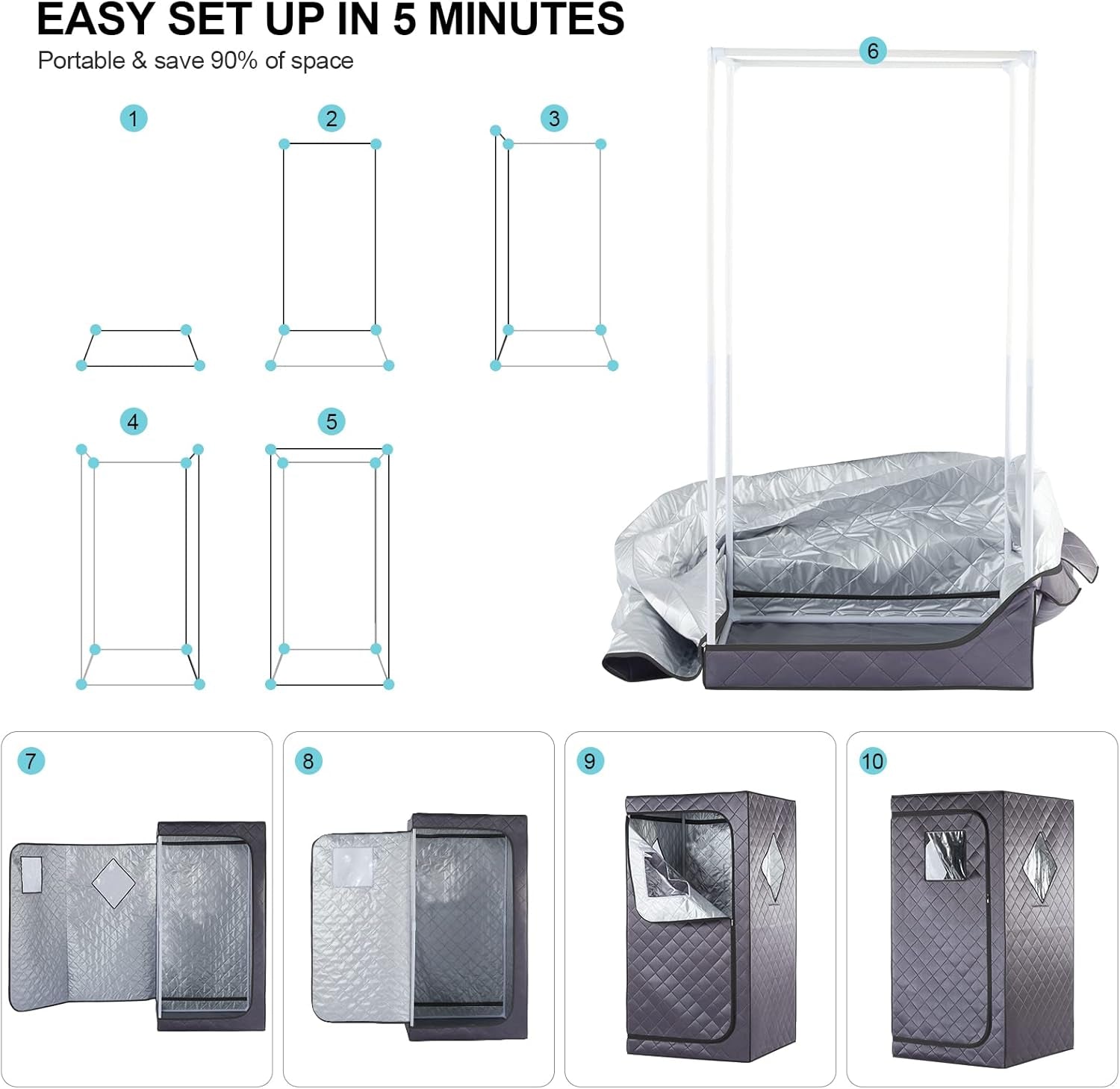 Full Size Home Sauna, Portable Steam Sauna for Home Spa, One Person Foldable Lightweight, Full Body Sauna Tent for Relaxation, 1500W & 4L Steamer Generator, Remote Control, Foldable Chair