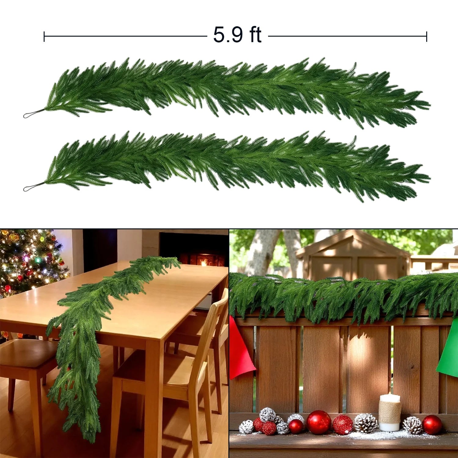 2Pcs 6Ft Christmas Garlands Norfolk Pine Garland Faux Greenery Pine Garland for Christmas Holiday Winter Wall Mantle Fireplace Staircase Indoor Outdoor Decoration