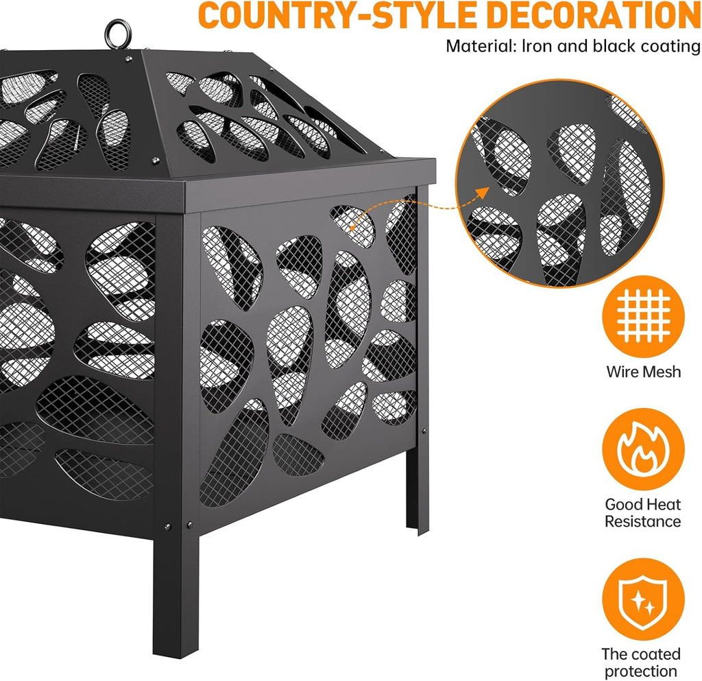 15.7 Inch Small Fire Pit for Outside, Outdoor Wood Burning Fire Pit, with Anti-Spark Mesh Guard, Small Bonfire Pit,Firepit Bowl for Patio Camping Backyard Deck Picnic Porch