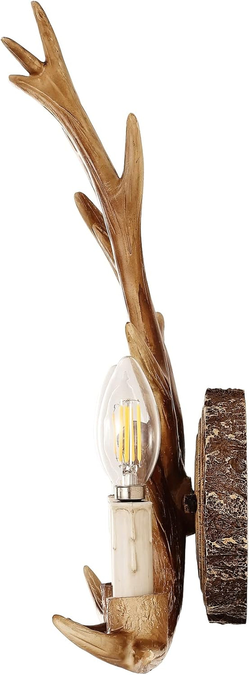Antler Wall Sconce, 1-Light Vintage Faux Deer Horn Wall Lamp, Retro Brown Hardwired Flush Mount Indoor Light Fixture for Bedroom, Hallway, Living Room, and Fireplace (Bulb Not Included)