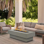 Outdoor Low Profile Fire Table, 48-Inch Rectangle Propane Gas Fire Pit Table, 50,000 BTU Modern Firepit W/Lid, Glass Rocks, Cover, Pre-Attached 10Ft Propane Hose, Flint Gray