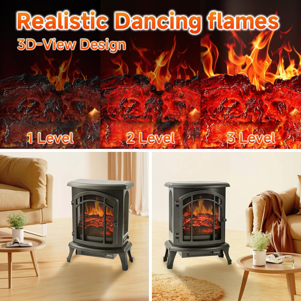 24" Electric Fireplace Heater Stove - Infrared Heater with Realistic LED 3D Flames and Remote Contro, Fire Place Electric, Fake Freestanding Fireplace for Indoor Use, Timer, 750 | 1500W