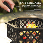 28" Outdoor Fire Pit Grill, Portable Wood Burning Firepit for outside with Cooking Grate, Fire Poker, Spark Screen Lid, Steel Hexagon Fireplace for Patio Bonfire Backyard BBQ Camping Picnic