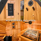 Lennon 2-4 Person Traditional Cedar Outdoor Cube Sauna with Porch, Electric Sauna Heater, Sauna Rocks, Dry Heat, Steam Sauna, LED Lights, Wi-Fi Control, Sauna Accessories