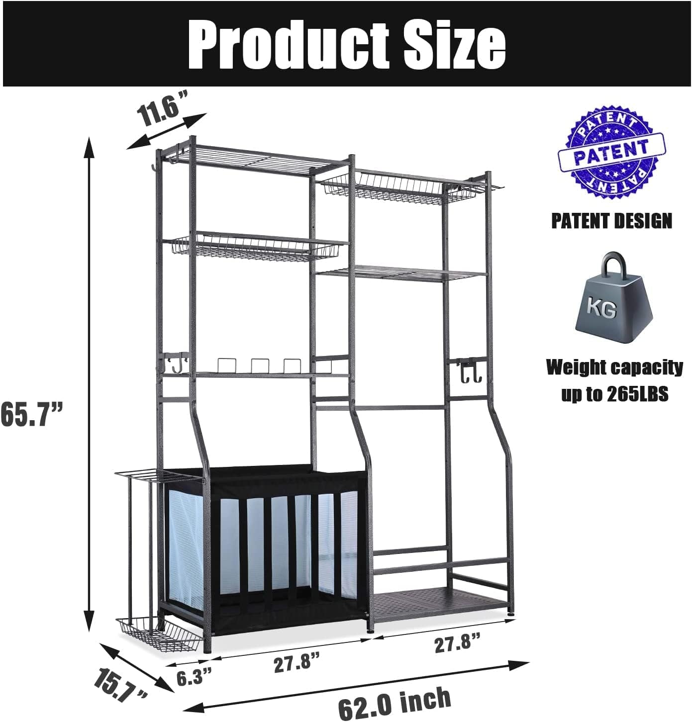 Garage Sports Equipment Storage, 2 Golf Bag Storage Stand and Other Sports Equipment Storage Rack, Garage Organizer System