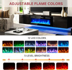 70" Floating TV Stand with 36" Electric Fireplace, Wall Mounted Fireplace Entertainment Center with Storage, Fire Place TV Console for Living Room, All Black