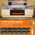80" Fireplace TV Stand, Modern Entertainment Center & 36 Inch Electric Fireplace with Remote Control, LED Light, Fire Place Tv Stand for Living Room for Tvs up to 90", White + Black