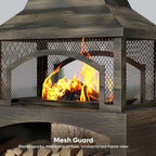 37 In. Steel Outdoor Wood Burning Fireplace with Wood Storage Rectangular Freestanding