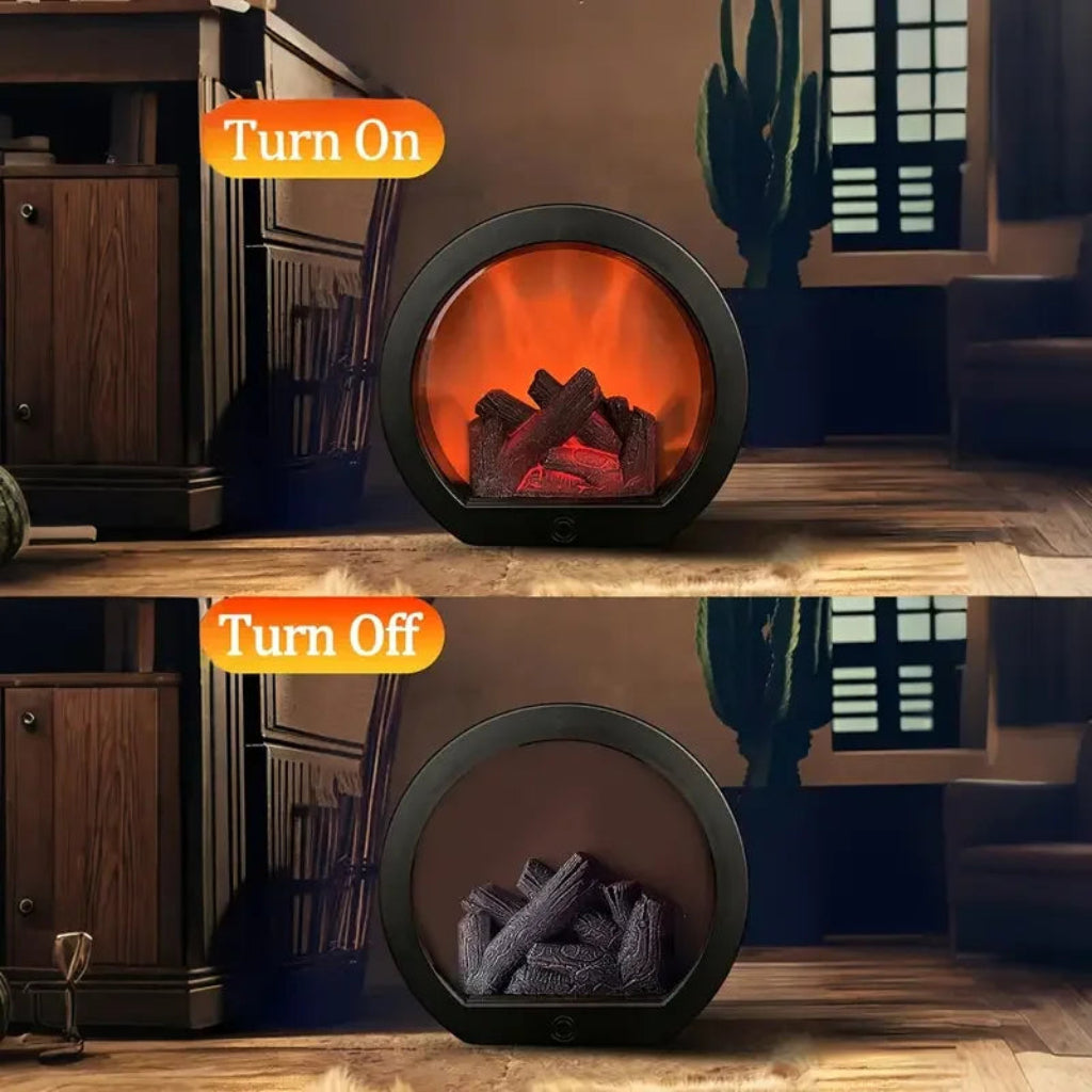 LED Fireplace Lamp Realistic Flame Effect Vintage Style USB Battery Powered Light for Indoor Room Christmas Halloween Decoration