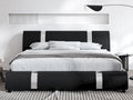 King Size Platform Bed Frame with Delux Iron Pieces Decor and Modern Faux Leather, Black