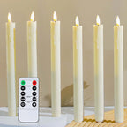 6Pack Flameless Taper Candles with Remote Timer, 9.84'' LED Fake Electric Candlesticks,Battery Operated Dripless 3D Flickering Flame Window Candles,Ivory