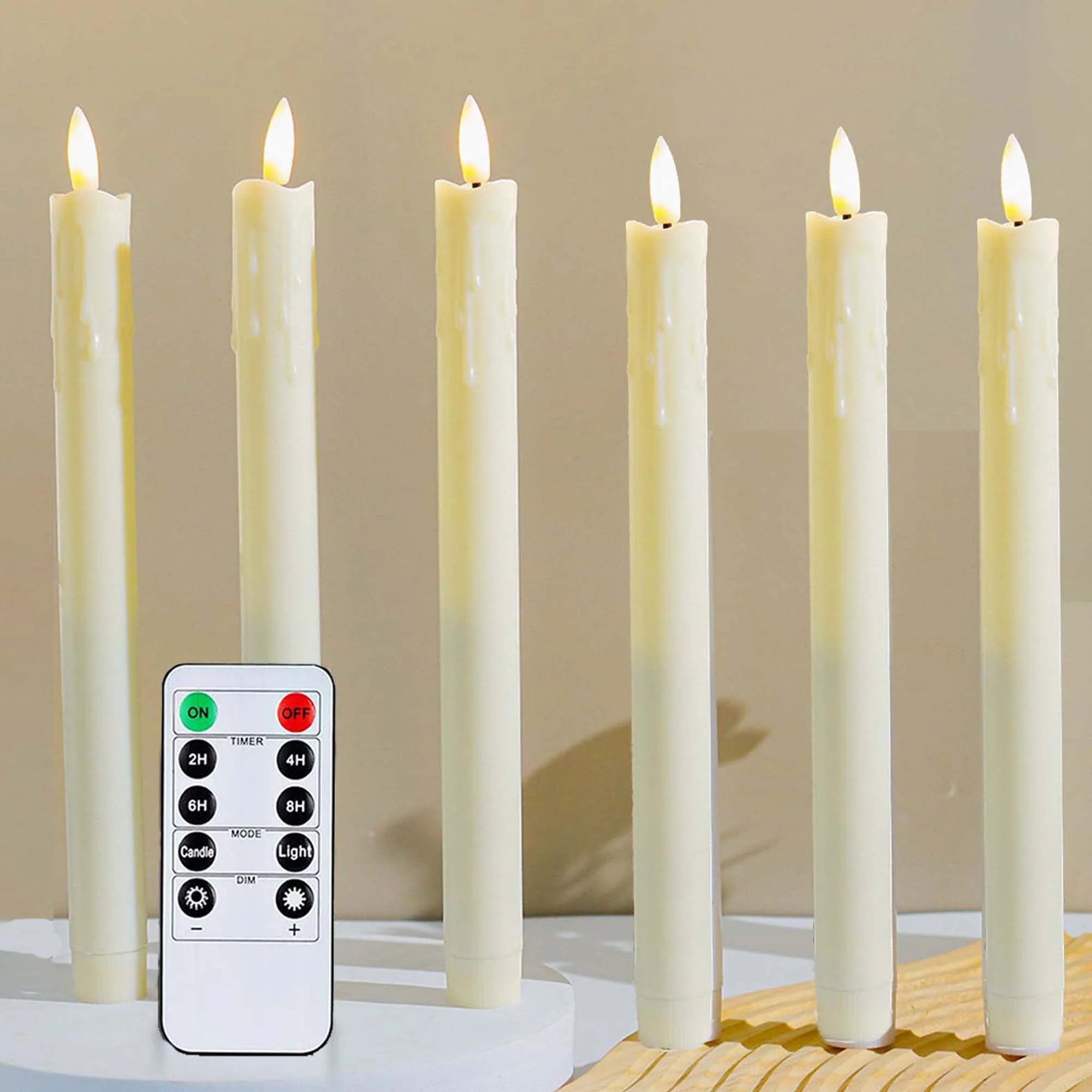 6Pack Flameless Taper Candles with Remote Timer, 9.84'' LED Fake Electric Candlesticks,Battery Operated Dripless 3D Flickering Flame Window Candles,Ivory
