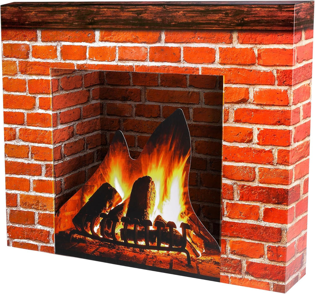 Christmas Cardboard Fireplace Prop- 3D Artificial Red Brick Cardboard Fireplace- Brick Fireplace Stand-Up- Fake Fireplace Backdrop for Christmas Decoration