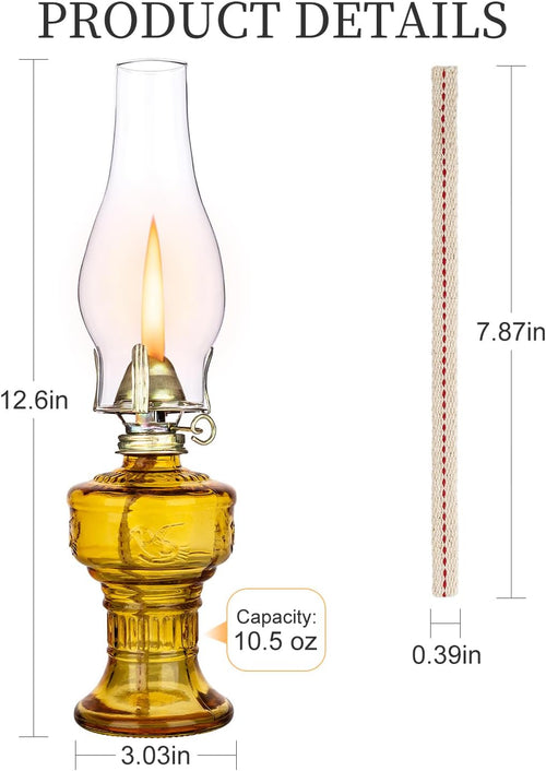 2 Pcs Chamber Oil Lamps for Indoor Vintage Kerosene Lamp Rustic Hurricane Kerosene Lantern with Adjustable Fire Wick Lighting Oil Lantern for Tabletop Decor and Emergency Lighting, 13'' High (Brown)