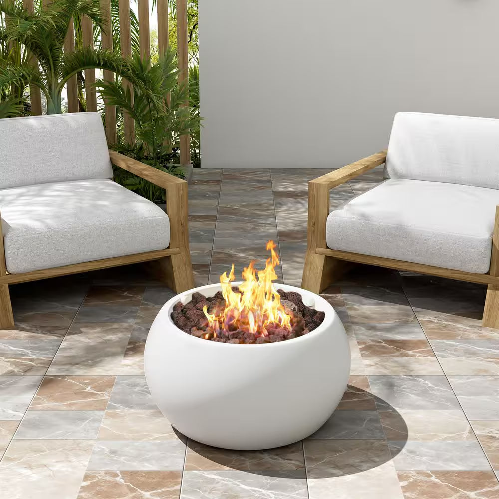 Bodhi 22 In. 40000 BTU Patio Mgo Lightweight Concrete Propane round Outdoor Fire Pit White
