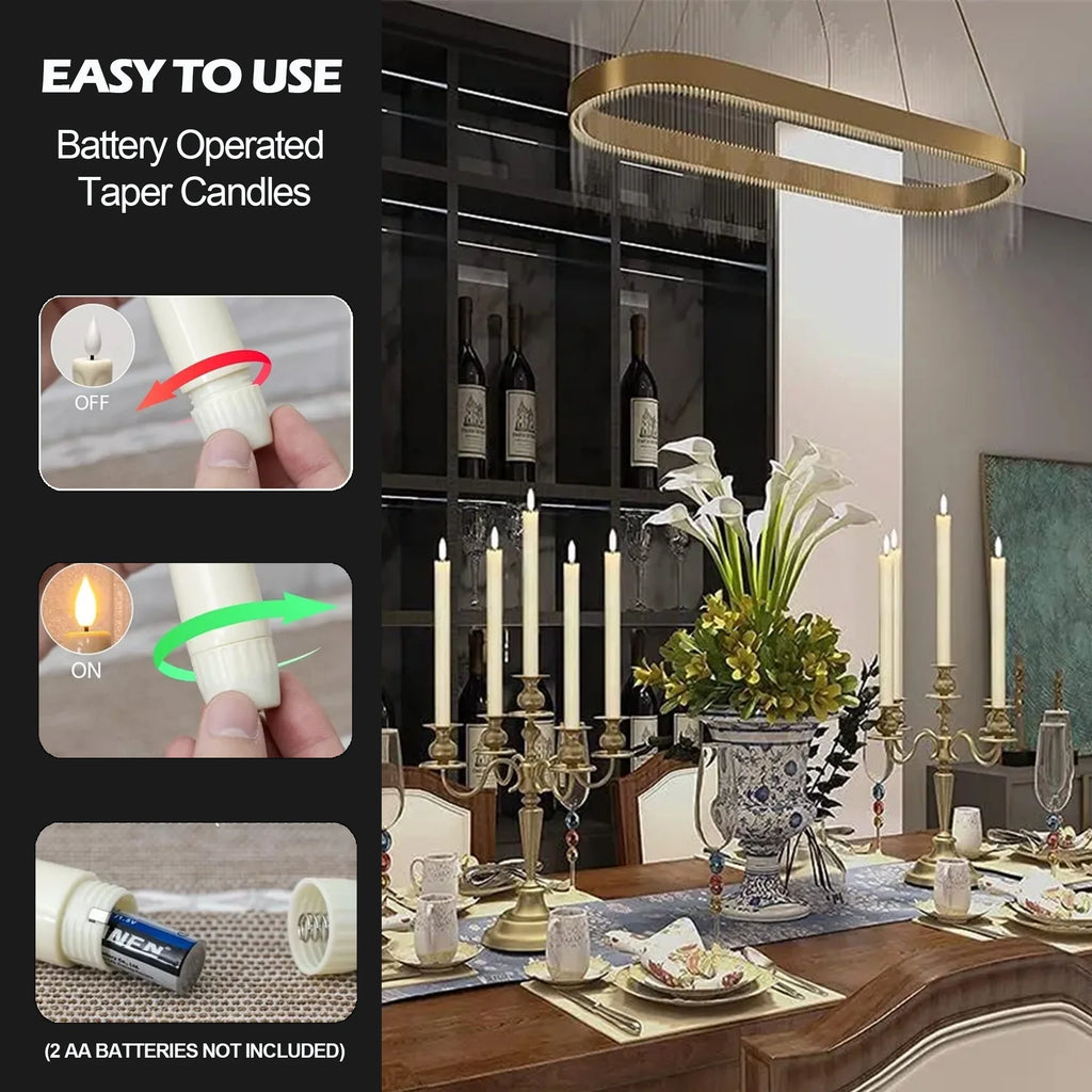6Pack Flameless Taper Candles with Remote Timer, 9.84'' LED Fake Electric Candlesticks,Battery Operated Dripless 3D Flickering Flame Window Candles,Ivory