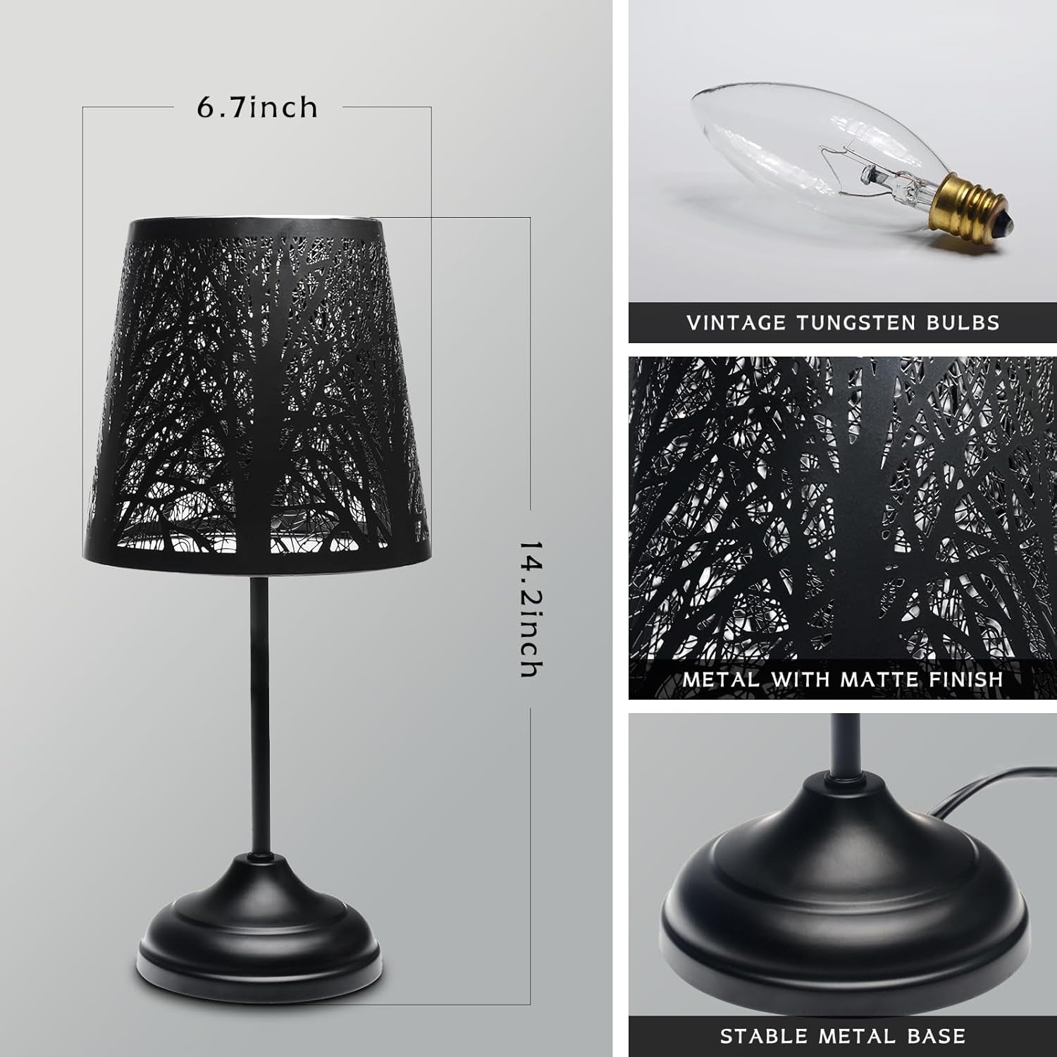 3 Level Dimmable Touch Table Lamps Set of 2, Black Metal Tree Pattern Shadow Lamp, Small Bedside Night Light for Kids, Vintage Accent Decor Lamp Halloween Indoor Mood Lighting Bedroom Living Room