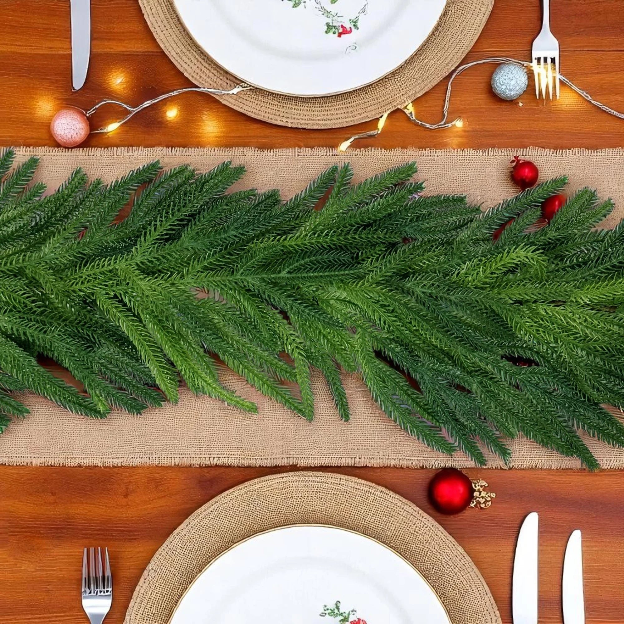 2Pcs 9Ft Christmas Garlands Norfolk Pine Garland Faux Greenery Pine Garland for Christmas Holiday Winter Wall Mantle Fireplace Staircase Indoor Outdoor Decoration