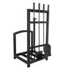 Jivin 5-Piece Fireplace Tool Set and Log Rack - Mission-Style Firewood Holder with Shovel, Broom, Tongs, and Poker for Hearth