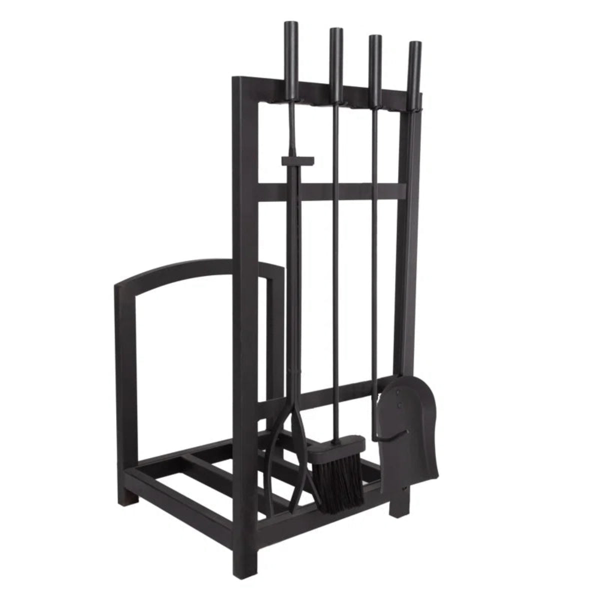 Jivin 5-Piece Fireplace Tool Set and Log Rack - Mission-Style Firewood Holder with Shovel, Broom, Tongs, and Poker for Hearth