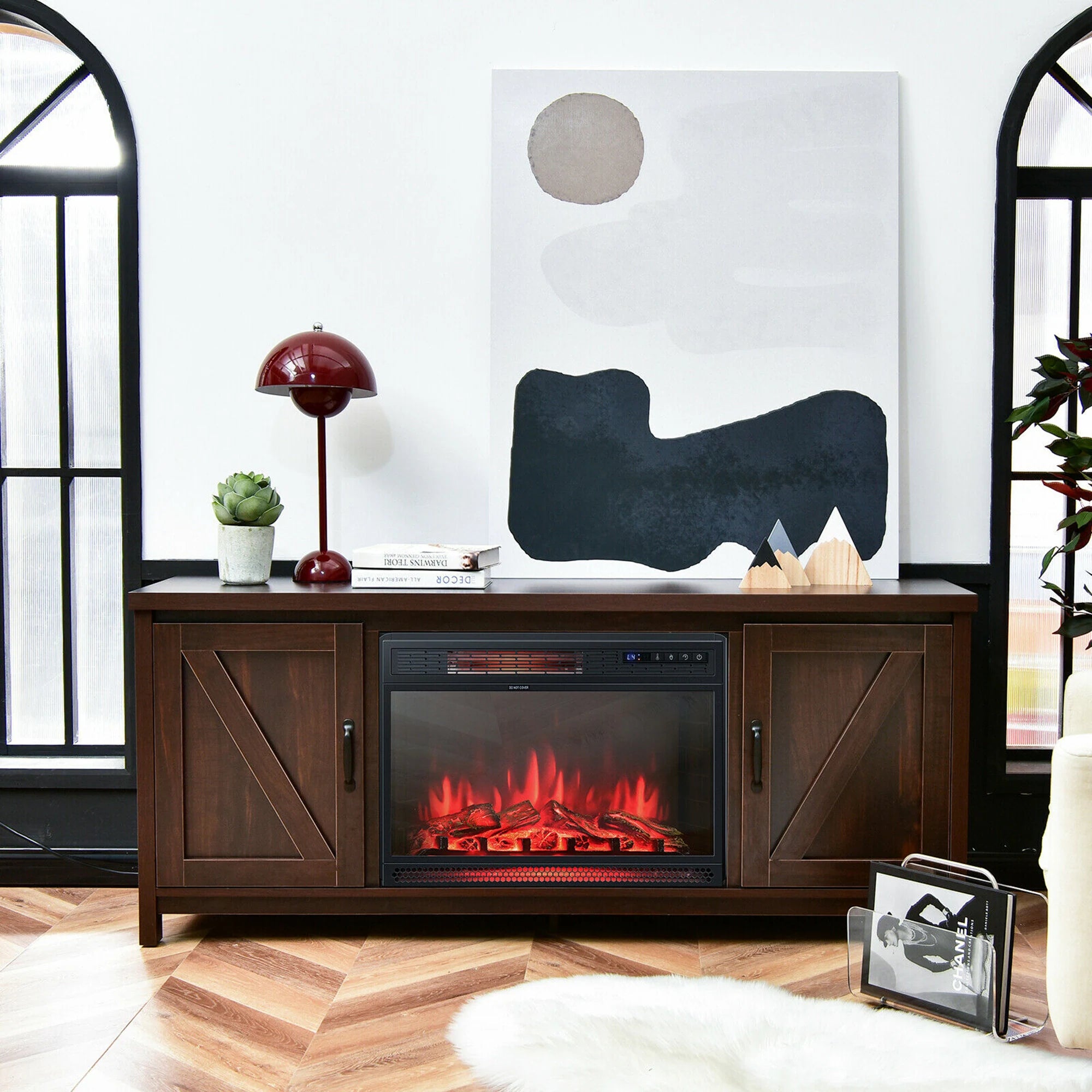 59'' Fireplace TV Stand W/ 25'' 1350W Electric Fireplace Heater