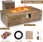 48-Inch Propane Fire Pit Set, 50,000 BTU Rectangular Gas Fire Pit Table with Lava Rocks, Waterproof Cover, Patio Rustic Outdoor Fireplace with Adjustable Flame, Propane Tank Holder Included