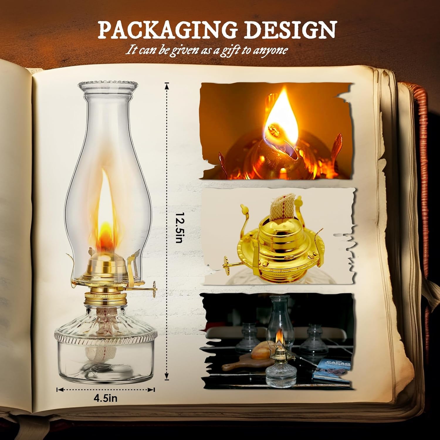 2 Pieces Oil Lamps for Indoor Use Hurricane Lamp Kerosene Lantern Vintage Emergency Large Decorative Classic with Adjustable Fire Wick for Home Indoor Use