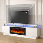 80" Fireplace TV Stand, Modern Entertainment Center & 36 Inch Electric Fireplace with Remote Control, LED Light, Fire Place Tv Stand for Living Room for Tvs up to 90", White + Black